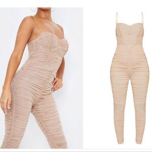 Stone mesh ruched cup detail jumpsuit size 6 us